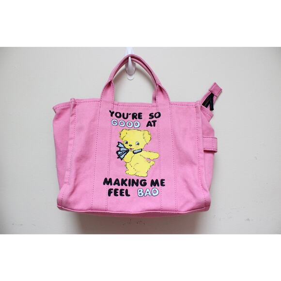 Marc Jacobs Magda Archer Pink Bear Canvas Pink Tote Bag Purse - Picture 1 of 6